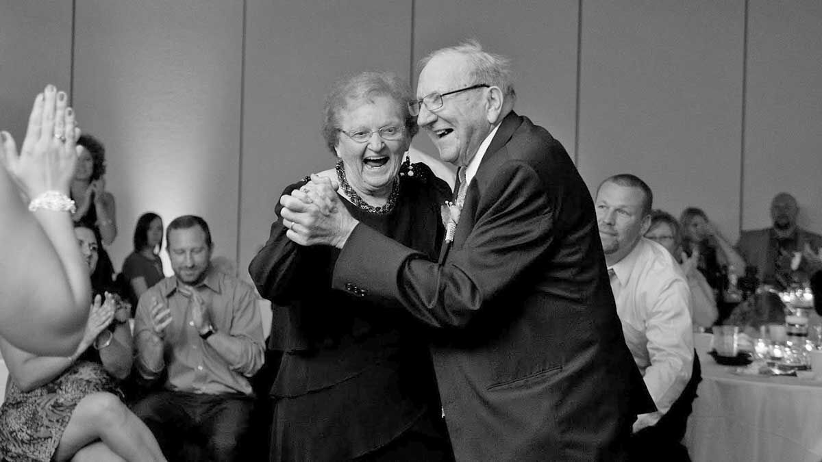 Gustie and her husband Leonard Unkraut dance